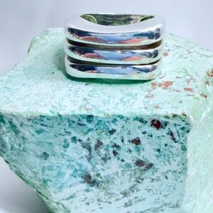 Silpada Rare Heavy Sterling Silver Polished 3-Tier Statement Ring - Size 7.5